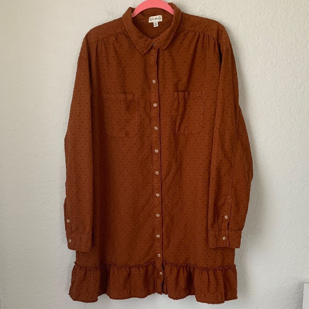 Wonderly Terracotta Cotton Long Sleeve Button-Up Dress Size XXL